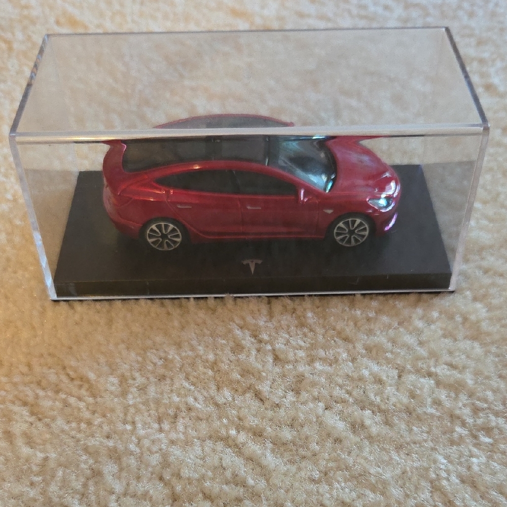 Tesla Red Model Car in Acrylic Case